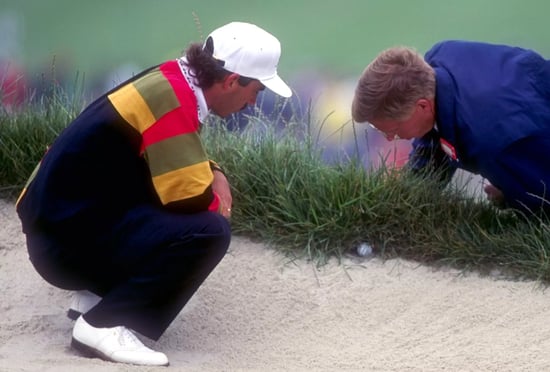Corey Pavin's bad lie under the lip of a bunker in the 1992 US Open